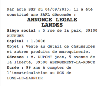 annonce legale landes